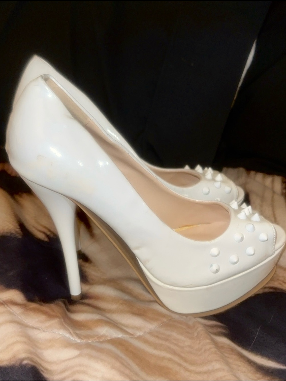 White Studded Platform Stiletto Heels - Women